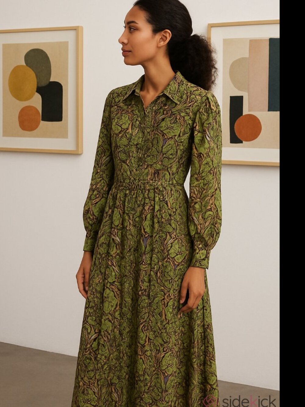H&M Morris Co Pimpernel Floral Midi Dress Green Viscose Button Front 4 Size 4 EU